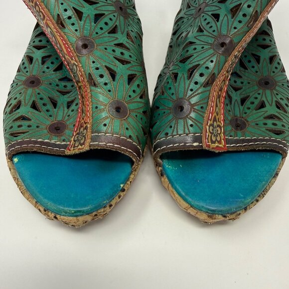 L'Artiste Hand Painted Leather Slingback Block Heels 7.5-8 - Picture 15 of 15